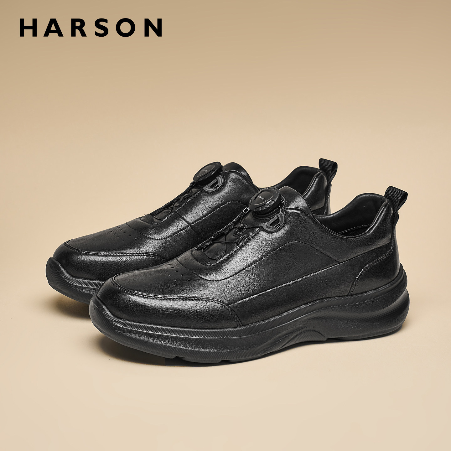 哈森男鞋春季新款真皮软底公务鞋舒适旋钮扣商务休闲皮鞋男增高鞋