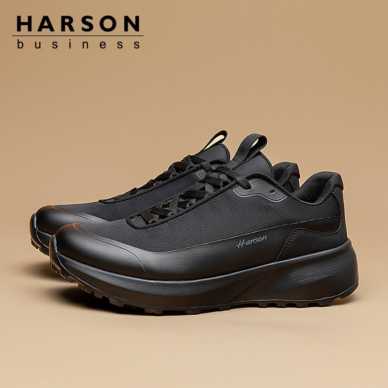 哈森男鞋春季新款户外登山鞋男软底公务休闲鞋男士黑色商务运动鞋