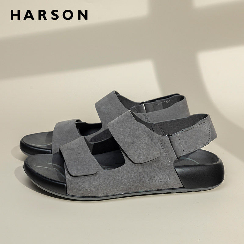 哈森夏季男鞋新款真皮凉鞋透气大头男士厚底勃肯鞋软底沙滩鞋外穿