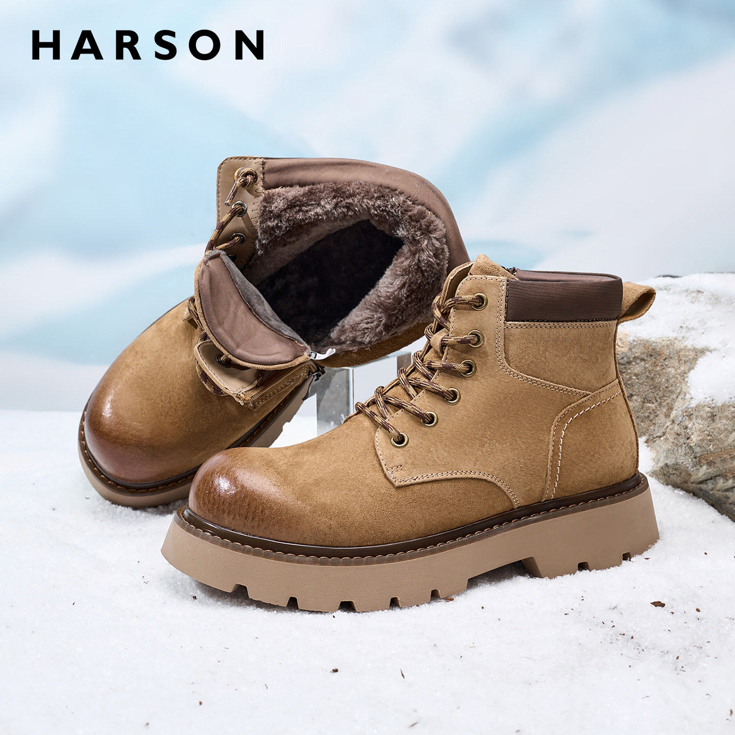 哈森冬季马丁靴男款厚底加绒户外靴子工装高帮休闲棉鞋男保暖短靴,流行男鞋,马丁靴,淘宝优惠券,粉丝福利购,淘宝优惠卷