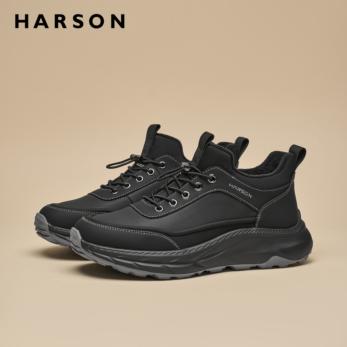 哈森男鞋冬季加绒棉鞋保暖