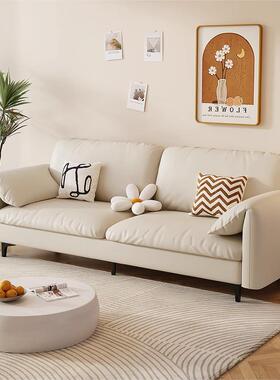 小户型沙发床客厅奶油风猫爪皮布双三人位出租房公寓现代简约直排