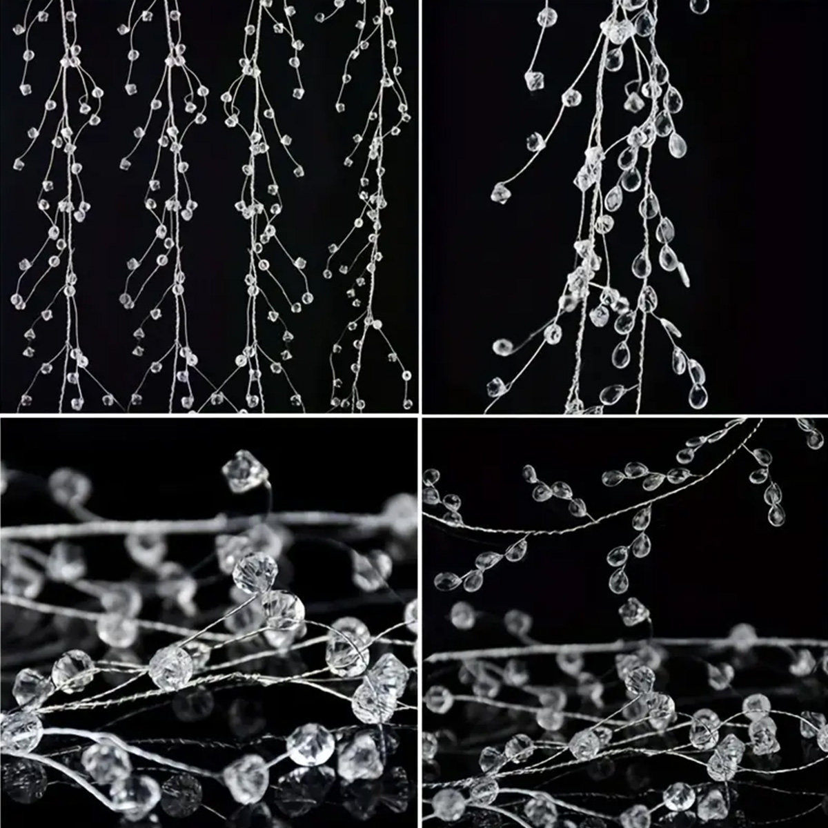 亚克力扁水滴铝线水晶串珠链婚礼装饰珠帘珠串婚庆吊顶蛋糕摆件