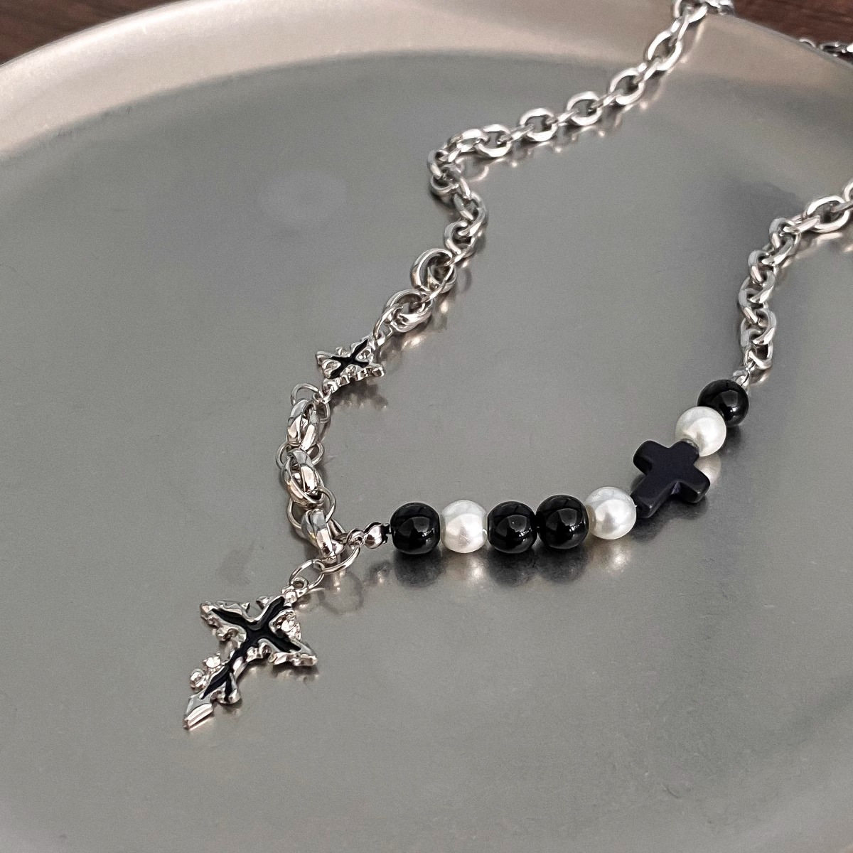 小众设计十字架串珠拼接锁骨链暗黑高级感百搭精致嘻哈复古项链女,珠宝/钻石/翡翠,颈饰,淘宝优惠券,粉丝福利购,淘宝优惠卷