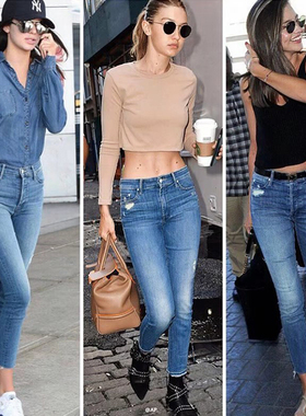 米兰达同款修身显瘦破洞毛边牛仔小脚九分裤女春夏欧美风高腰长裤