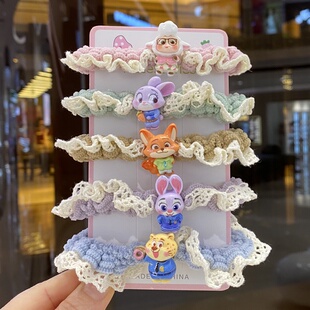 扎头发绳女儿童疯狂动物城朱迪头花可爱马尾皮套秋冬蕾丝花边发圈