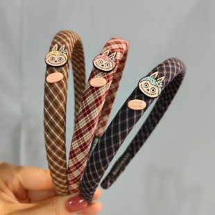 发箍女儿童可爱拉布布刘海发夹高颅顶海绵发卡高级感布艺格子头箍