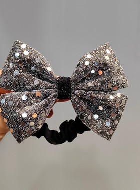 扎头发绳女ins风银灰色高弹力绑马尾胶圈高级感大蝴蝶结发圈发饰