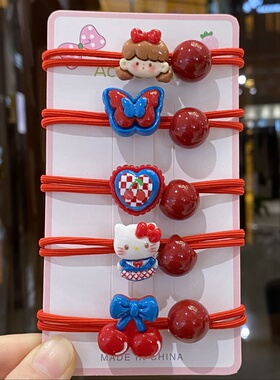 可爱红色儿童发圈小女孩绑马尾橡皮筋kt猫小学生高弹力扎头发绳