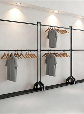 加厚双层衣帽架落地式双杆可调节卧室挂衣架子晾衣架衣帽间服装店