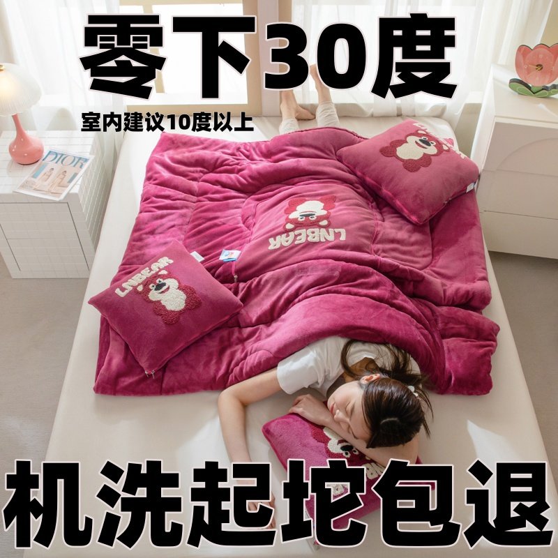 新款加绒加厚长毛绒抱枕被子