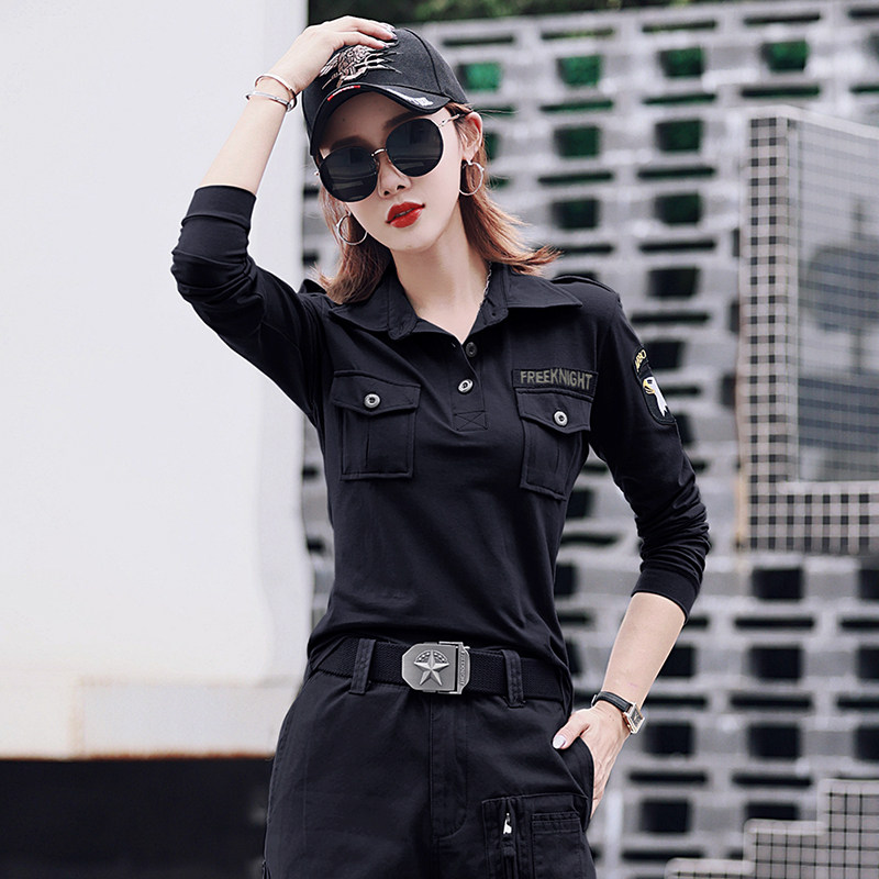 春秋季迷彩长袖T恤女显瘦休闲水兵舞服装绿色新款上衣时尚