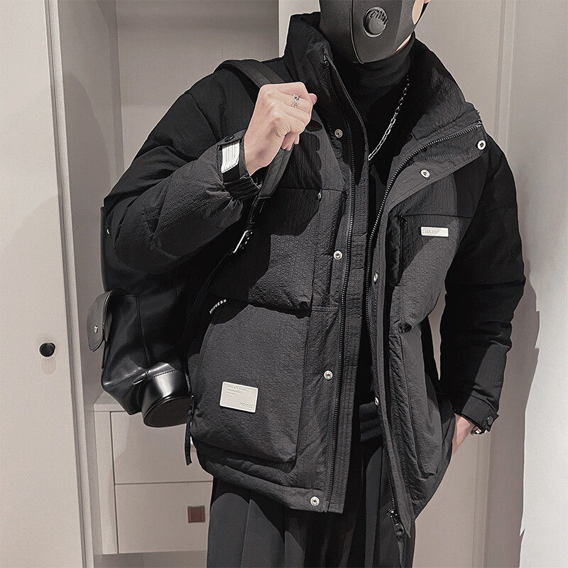 100%聚酯纤维贴标 正方大格衣身 50绒立领羽绒服