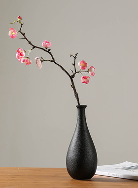家居饰品黑色陶瓷花瓶仿真花干花花器家居摆件工艺品装饰干花花瓶
