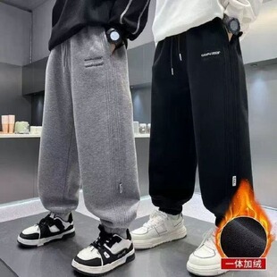 男童加绒卫裤秋冬休闲束脚裤儿童加厚运动长裤保暖卫裤男中大童