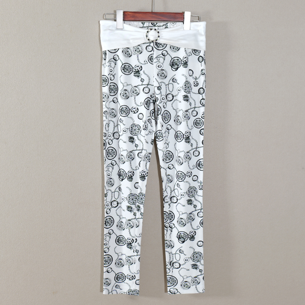 春秋季新品女装印花低腰松紧腰钉珠休闲裤子长裤百搭简约气质潮流