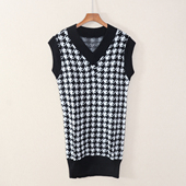 中长款 女装 V领拼色毛衣外穿上衣服显瘦流行简约潮 新品 2024年秋款