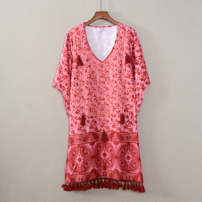 2025年春秋款新品女装休闲风A字裙七分袖V领印花连衣裙子显瘦潮流