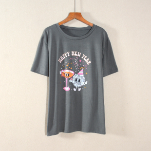 上衣服显瘦流行简约潮 2025年夏季 新品 女装 字母卡通印花宽松T恤衫