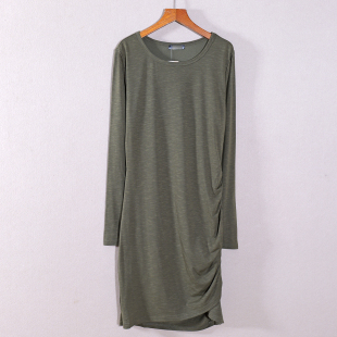 新品 圆领休闲风修身 女装 纯色中长款 圆领连衣裙子潮 长袖 2025年秋款