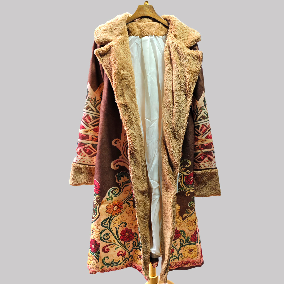 2025年冬季新款女装印花中长款有内衬长袖V领外套上衣服百搭时尚,女装/女士精品,短外套,淘宝优惠券,粉丝福利购,淘宝优惠卷