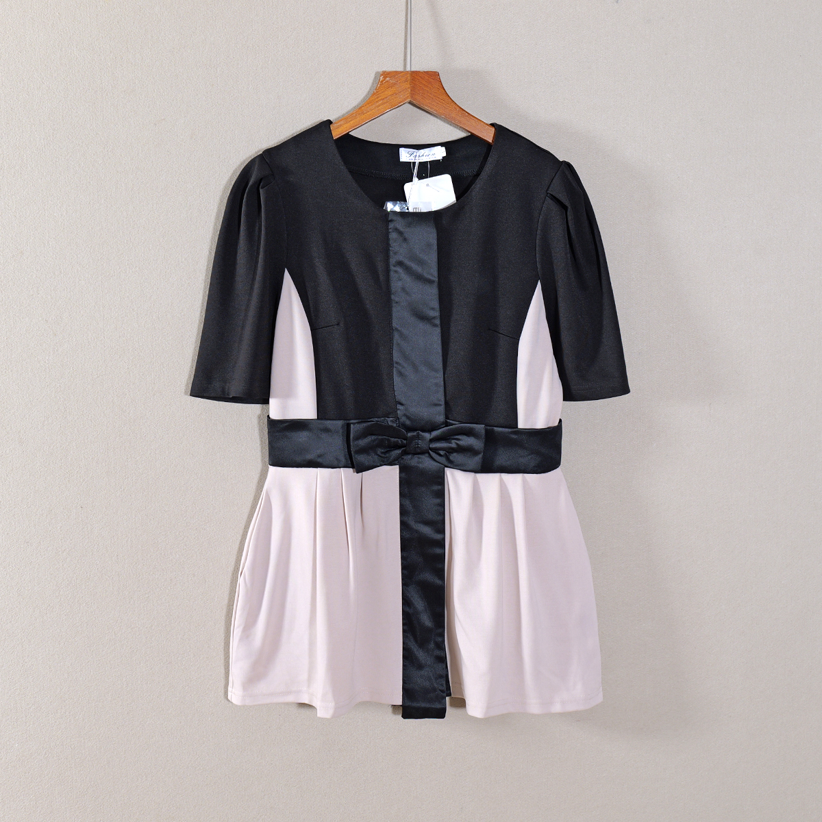 2025年秋款新品女装短袖休闲风短裙拼色圆领连衣裙子A字裙时尚潮