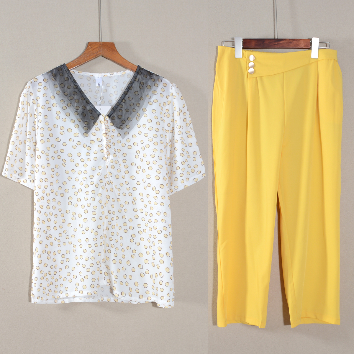 2025年夏季新款女装两件套套装T恤九分裤休闲裤子上衣服翻领显瘦