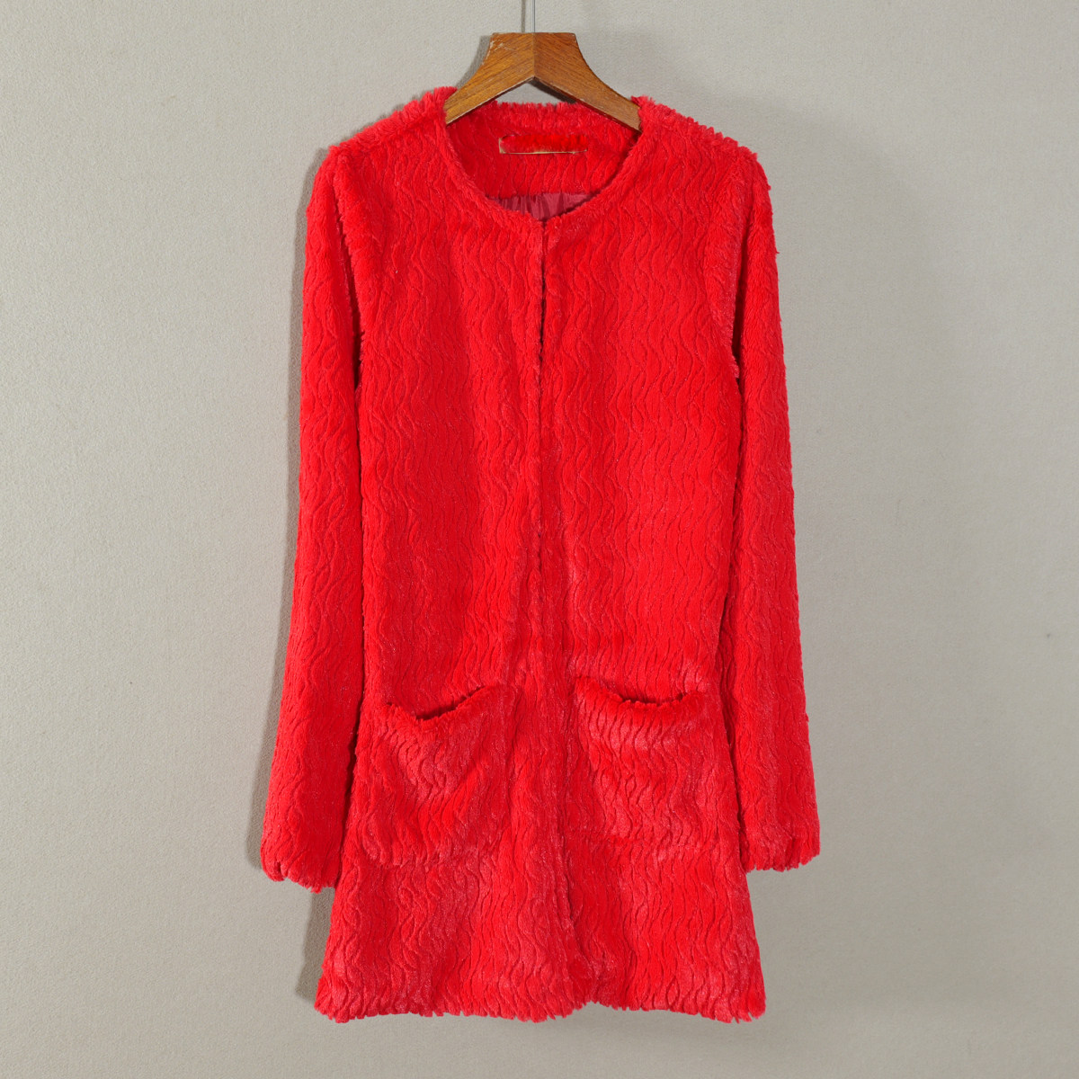 2025年冬季新品女款纯色长袖口袋有内衬圆领中长款外套百搭简约潮,女装/女士精品,短外套,淘宝优惠券,粉丝福利购,淘宝优惠卷