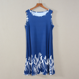 圆领中长款 2025年夏款 印花休闲女士无袖 女装 宽松腰连衣裙子潮 新品