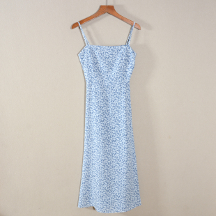 印花吊带连衣裙子A字裙一字领无袖 2025年夏装 中长款 女款 显瘦 新品