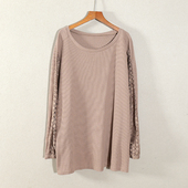 新品 女装 拼接套头休闲风宽松圆领长袖 春秋款 针织衫 上衣服百搭简约