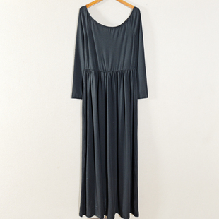 休闲风长裙纯色套头一字领连衣裙子修身 2026年春秋装 长袖 女款 新品