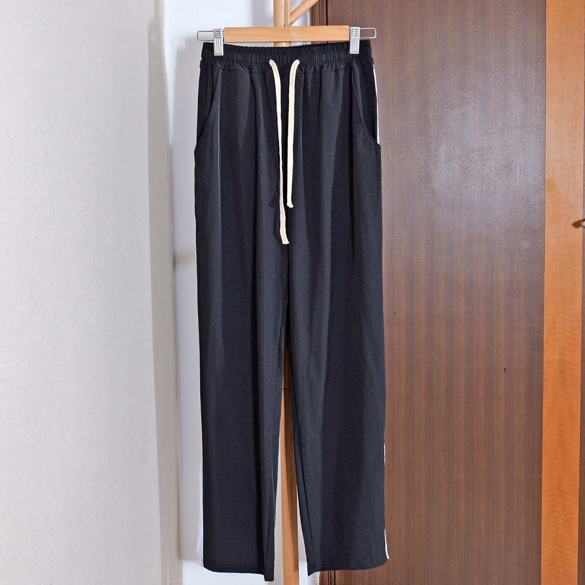 2025年秋款新品女装松紧腰系带直筒裤拼色休闲裤子口袋百搭显瘦潮,女装/女士精品,休闲裤,淘宝优惠券,粉丝福利购,淘宝优惠卷