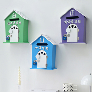 创意木制信箱 学校幼儿园壁挂邮箱意见箱投票箱墙壁挂件桌面摆件