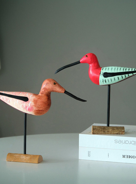 欧式木质长嘴鸟摆件仿真小动物客厅电视柜家具摆件餐厅儿童房装饰