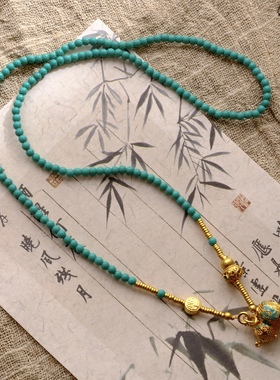 绿松石长款项链葫芦镂空吊坠串珠毛衣链新中式葫芦吊坠万能扣挂链