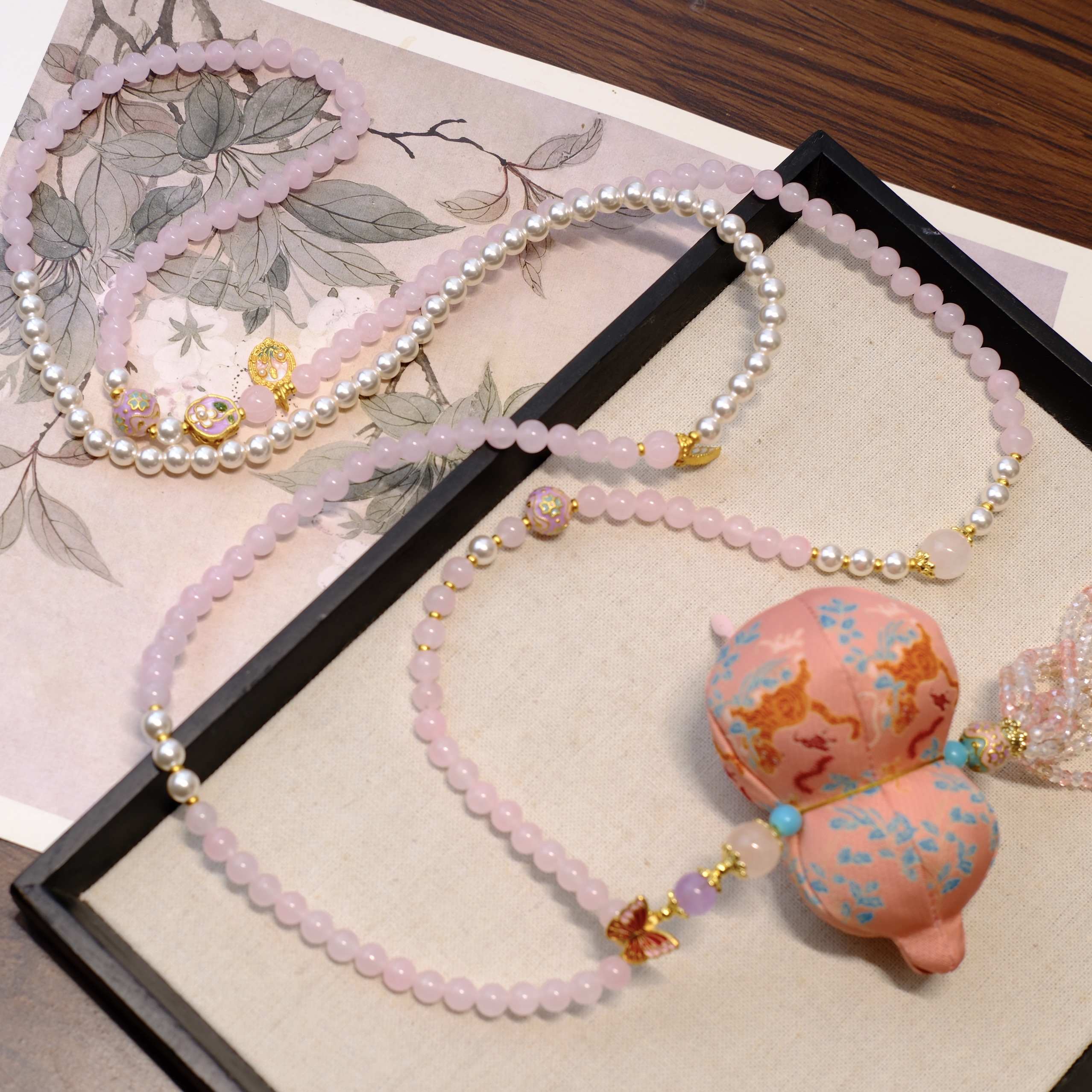 国风主播同款葫芦吊坠白水晶斜挎项链双流苏装饰礼物百搭背背链