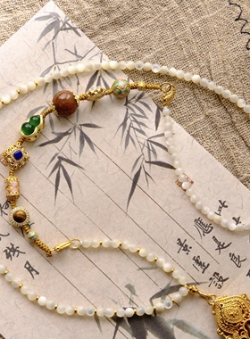 原创新中式编绳天然贝母多宝新中式葫芦长项链2025新款毛衣链女
