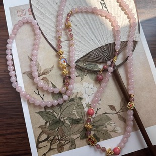 网红款 百搭波斯玉1粉色众斜挎链背链项链 月光石配件原创设计时尚