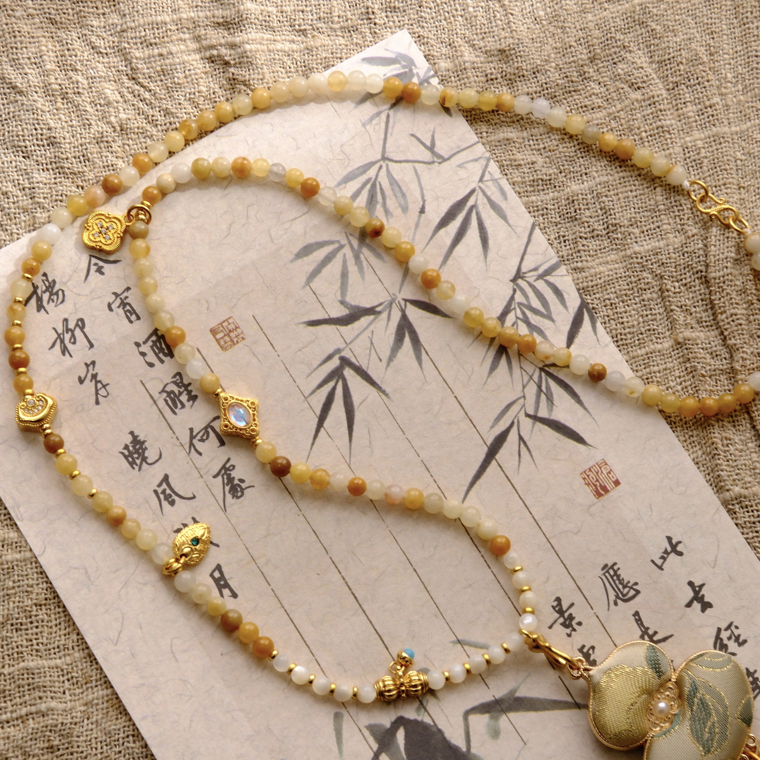 新中式旗袍配饰项链宋锦葫芦吊坠长款秋冬毛衣链