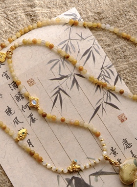 新中式旗袍配饰项链宋锦葫芦吊坠长款秋冬毛衣链