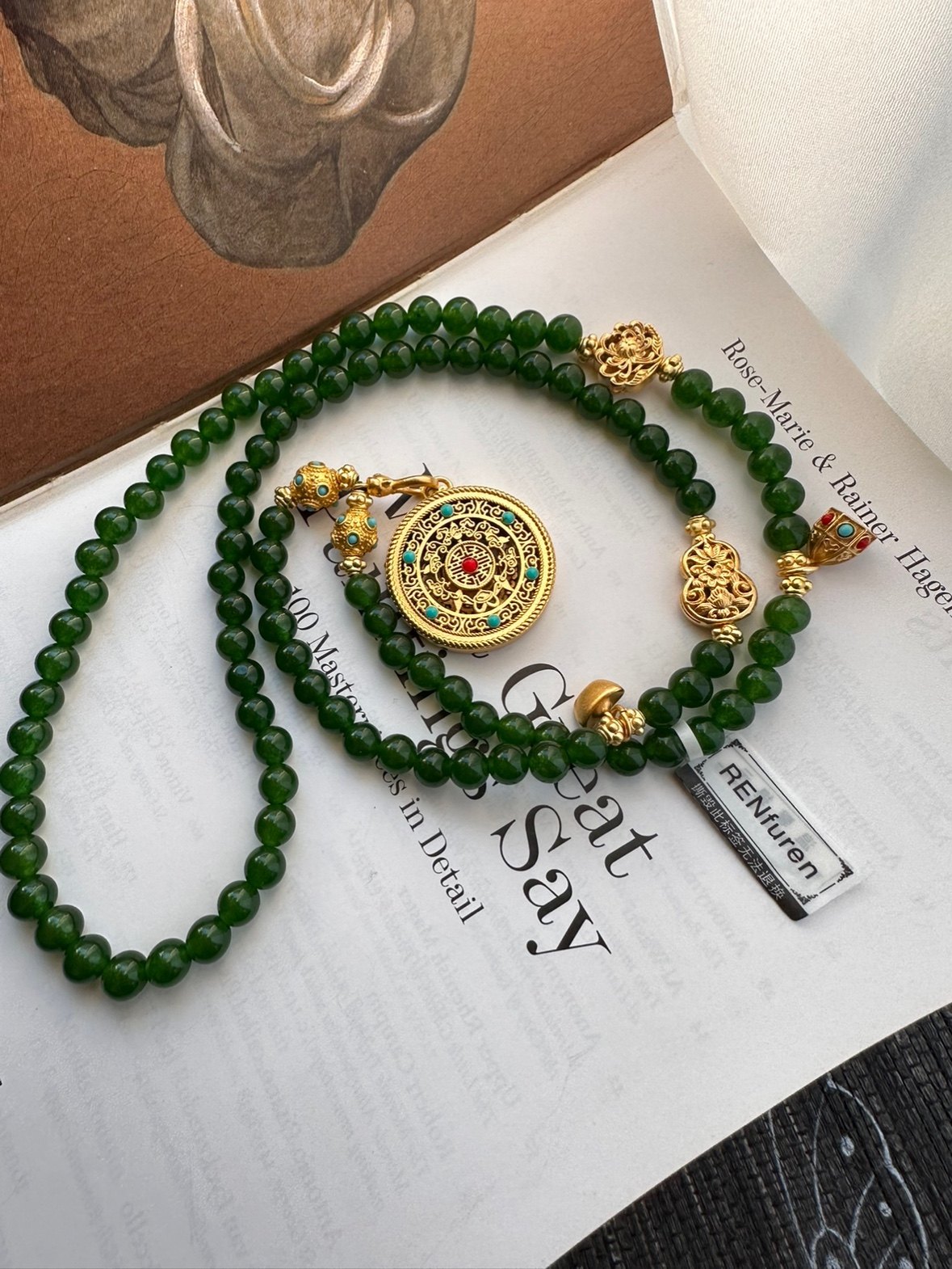 祖母绿圆珠吊牌项链多圈手链沙金配件如意手串项链女