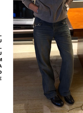 Lulumade【guc10700版】13oz复古水洗蓝经典马衔扣直筒牛仔裤 男