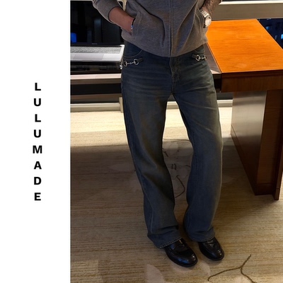 Lulumade马衔扣复古直筒蓝牛仔裤