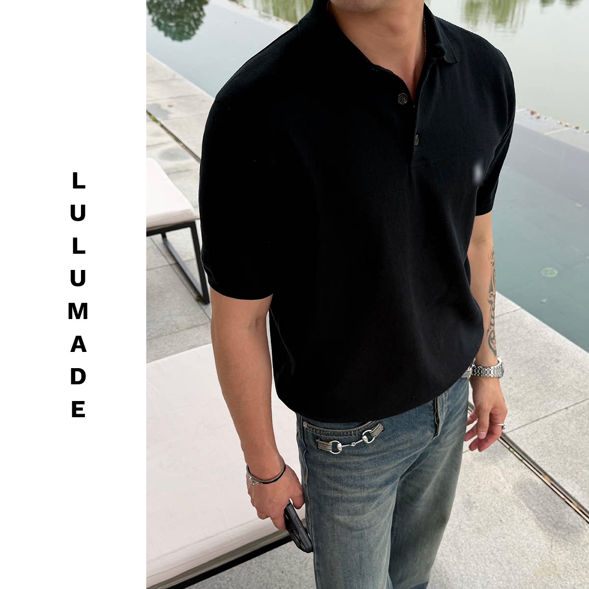 thumbnail for Lulumade【Little Horse 1590 Edition】40-Count Long-Staple Cotton Tajima Embroidery Plain Knit Short-Sleeve Polo Shirt