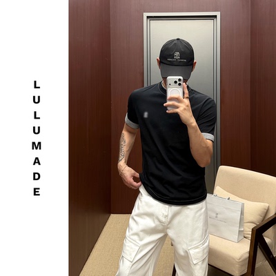 Lulumade 【BC4900版】徽标刺绣100%长绒丝光棉假两件圆领短袖T恤