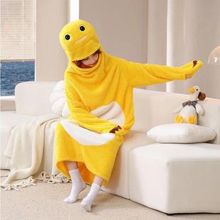 奶龙睡衣连体珊瑚绒睡袍长颈龙宿舍保暖小奶龙家居服情侣冬季浴袍