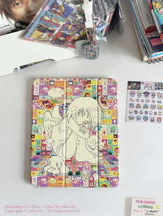 RUKAWAZxoliwa奥莉蛙联名原创inthebox复古动漫滑轨亚克力可抽拉拆卸防摔带笔槽适用苹果平板iPad pro保护壳