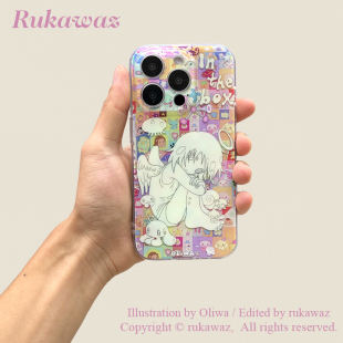 RUKAWAZxOliwa奥莉蛙联名原创可爱动漫复古小天使适用于iPhone苹果17/promax/16/15精孔双层imd手机壳