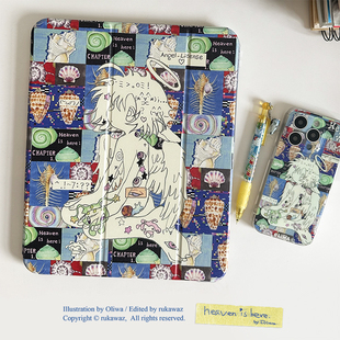 RUKAWAZxoliwa奥莉蛙联名原创颜文字天堂动漫滑轨亚克力可抽拉拆卸防摔带笔槽适用苹果平板iPad pro保护壳